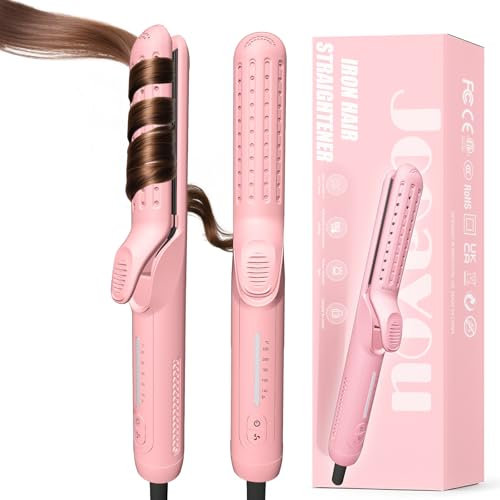 Jooayou Air Lockenstab und Glätteisen 2-in-1, 360° Kaltluft-Welleneisen für Haare, Schnelle Locken, Ionen Curling Iron Lockeneisen Gegen Frizz, Haarglätter für Zuhause & Unterwegs, Trendy Pink