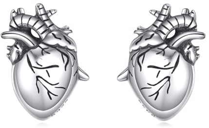 Anatomical Heart Earrings 925 Sterling Silver Gothic Anatomical Heart Stud Earrings Gothic Jewellery Gifts for Men Women