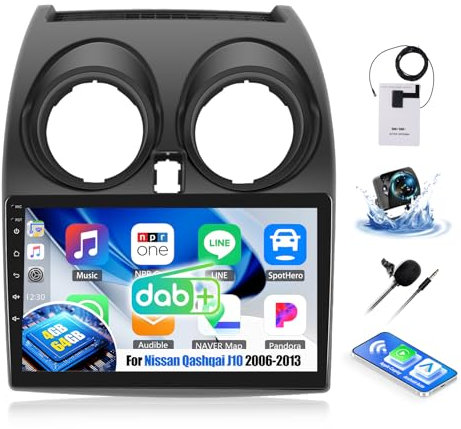 OiLiehu 4+64G 8-Core Android 13 DAB+ Car Stereo for Nissan Qashqai J10 2006-2013 with Wireless CarPlay Android Auto, 9'' Touchscreen with WiFi Mirror Link Bluetooth FM RDS DSP EQ SWC DAB Backup Camera