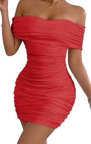 AIEOE Mujeres Vestido Mujer Descubierto Elegante Cocktail Party Club Sexy Figura Mini Bodycon Vestidos Mujeres Talla S Rojo