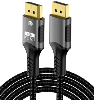 Enjiror Cavo DisplayPort 2.1 16K da 1 m, cavo DP2.0 16K 30Hz, 8K 120Hz/60Hz, 4K a 60Hz/120Hz/, 144Hz/240Hz, 80Gbps cavo intrecciato compatibile con FreeSync/G-Sync/Gaming Monitor, PC