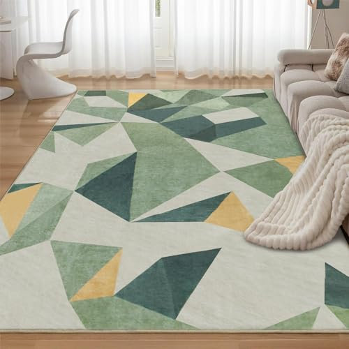 Myting Teppich Grün Modern Waschbare Teppiche Gegend Geometrisch Kurzflor Teppiche für Wohnzimmer, Schlafzimmer, Küche, 140x200cm