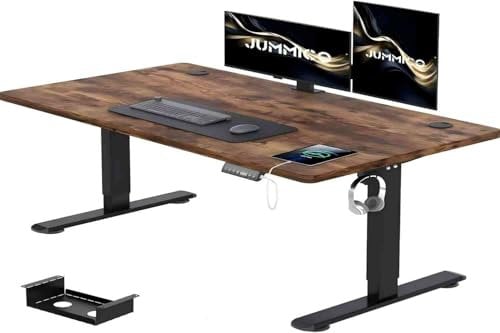 JUMMICO Höhenverstellbarer Schreibtisch 120 x 60 cm mit Kabelwanne, Höhenverstellbar Elektrisch Stehpult mit USB-Buchse, Computertisch, Ergonomischer Steh-Sitz Tisch, Bürotisch, Vintage-Braun