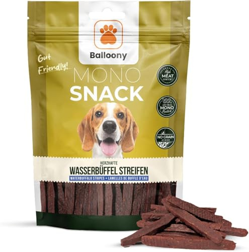 Balloony.pet Monosnack Herzhafte Wasserbüffel Streifen – Proteinreiche hundeleckerli für Junge und Erwachsene Hunde – Reine leckereien für Hunde (150g)