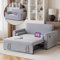 Hello-5ive 2 Seater Sofa Bed, 3 in 1 Convertible Corner Sofa Bed with USB & Type-C Ports, 190cm Pull Out Linen Double Sleeper Chair Bed with Pocket and Adjustable Backrest for Living Room, Light Grey
