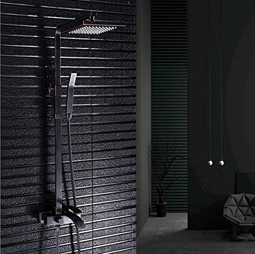 Wmmner Robinet de Douchetat Noir En Cuivre Complet Retro Lift Shtête D'Ower Avec Louche Ensemble de Douche Chaude Et Froide