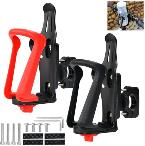 Vurixfo 2 Pcs Bike Water Bottle Cage, Adjustable Bicycle Cup Holder 360 Degrees Rotation Cycling Bottle Holder Bicycle Drink Cage with Screw Tool for Handlebar & Frame, Fits 2-2.9 Diameter Bottle