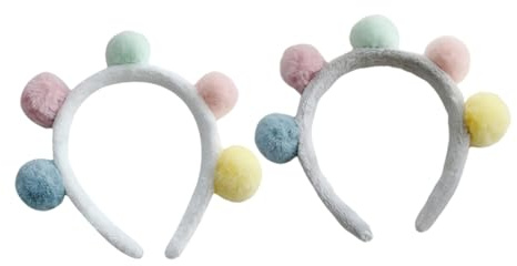 LOORGVEL Modischer Haarreif Stirnband für Mädchen mit Plüschbällen 2 Stück-pack Haaraccessoires Farbiges Pompon aus Weichem Gewebe zum Waschen des Gesichts und Täglichen Gebrauch