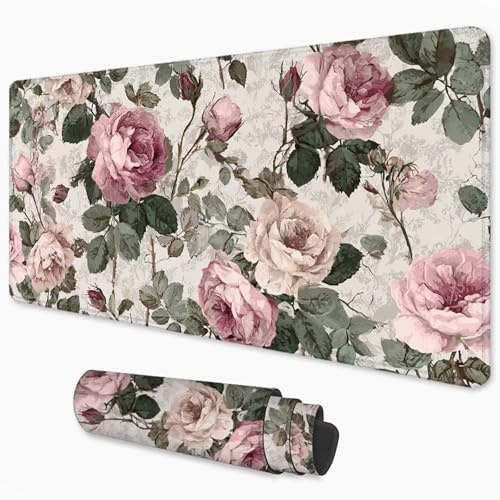 Mauspad Rosa Schreibtischunterlage 900x400 mm Großes Gaming Mouse Pad, Rose Mauspad xxl mit Rutschfeste Base und Wasserdicht Oberfläche für PC, Laptop, Verbessert Präzision und Geschwindigkeit 3Y-933