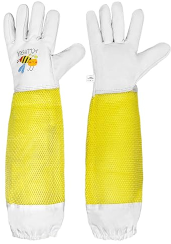ACLUYSKA Imkerhandschuhe aus Ziegenleder | Atmungsaktive Mesh-Armhülsen | Elastischer Bund | Unisex für Männer und Frauen dornenfeste handschuhe | Imkerbedarf(XS)