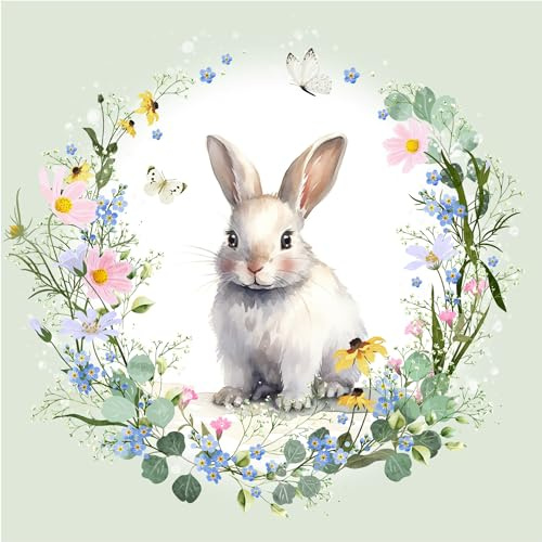 Braun & Company Frühlingservietten Osterservietten 33x33 cm – 3-lagig, 20 Stück | Farbenfrohe Papierservietten mit Osterhase Eier Blumen Motiv | Ideal für Oster Deko Tischdeko Frühling (1211-26304)