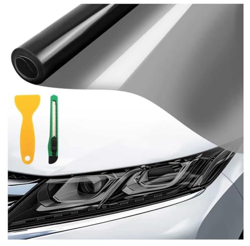 Junecarp 48×12 Inch Car Headlight Tint Film,Cuttable Tail Light Tint Film as Cars Decor with Knife and Scraper,Self-Adhesive Universal Tints for Cars Headlight,Taillight,Fog Light (Black)
