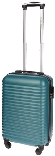 Christian Wippermann Handgepäck, 4 Rollen, Schwarz mit Linienmuster, Koffer, Trolley, Leicht, Bordgepäck, IATA Standart, 55x35x23 cm, Grün, Blau