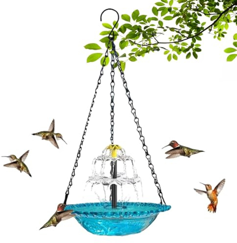 Solar Cascade Hanging Bird Bath, Solar Bird Bath Fountain, Solar Fountain for Bird Bath, with Solar Powered Water Pump, Decorative Garden Water Feature for Patio, Porch, Outdoor (double-layer-blue)