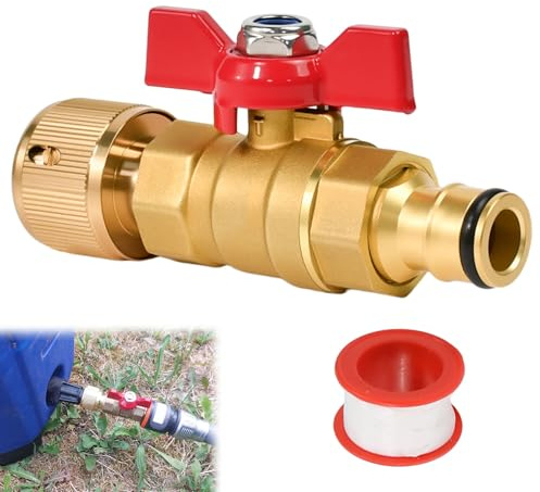 Vurixfo Brass Connector with Control Valve, 1/2 Thread Hose Nozzle Adapter Quick Release in Line Water Shut Off Valve With Plumber Tape for Join Garden Hose Pipe Tube Hose Reels and Tanks