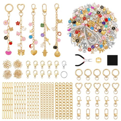 325 Stück Schlüsselanhänger Selber Machen Set, Kreatives Bastelset Erwachsene, DIY Set Erwachsene mit Charms Anhänger, Metallringen, Schmuck Selber Machen Set für Schlüsselanhänger, Taschenanhänger