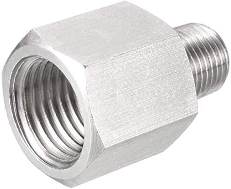 sourcing map Reduzierstück 1/8 NPT-Stecker x 1/4 G-Buchse | Edelstahl für Wasser-Öl-Luftdruckmesser