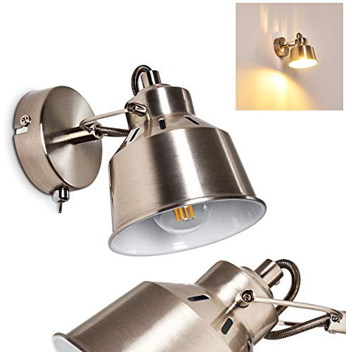 HOFSTEIN Wandleuchte Safari, verstellbare Wandlampe aus Metall in Stahl gebürstet/Weiß, 1-flammig, 1 x E14-Fassung, Wandspot im Retro/Vintage Design, ohne Leuchtmittel