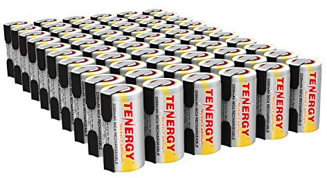 Tenergy 2200mAh Sub C NiCd Battery for Power Tools, 1.2V Flat Top Rechargeable Sub-C Cell Batteries with Tabs, 60 Pack