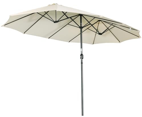 Angel Living Sombrilla Parasol Doble para Jardín, Parasol de Tela de Poliéster, Sombrilla Gigante para Playa Terrasa Patio, Protección al Solar UV, 4.6x2.7x2.4 m (Beige Claro)
