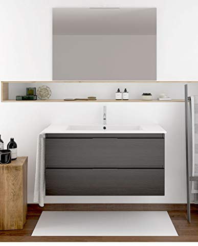 DUCHA.ES Mueble DE BAÑO con Fondo REDUCIDO, Espejo Y Lavabo CERÁMICO INCLUIDOS. Medida Especial 80X35CM Roble Sinatra