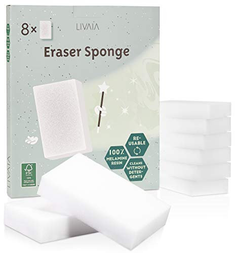 Premium Eraser Sponge: 8X Practical Dirt Eraser Sponges as Stain Remover for All Surfaces - Cleaner Sponge as Floor Cleaner, Bathroom Sponge, Wall Cleaner, White Shoe Cleaner - Melamine Sponge LIVAIA
