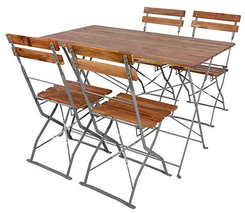 Mojawo Biergarten Set Bistroset Klapptisch + 4 Klappstühle Akazieholz und pulverbeschichteter Stahl 120x60cm
