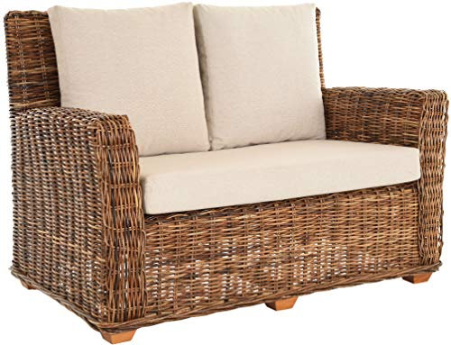 Krines Home 2-Sitzer Rattan Wohnzimmer-Sofa Wohnzimmer Couch Rattansofa Sofa aus echtem Rattan Braun