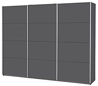 Rauch Möbel Caracas, Schwebetürenschrank, Grau metallic, Breite 271 cm | Kleiderschrank mit Schwebetüren, Schiebetüren, 3-türig, für Schlafzimmer, Kinderzimmer, Wohnzimmer, Gästezimmer, Garderobe