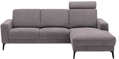 piolo Koray Ecksofa 246x163x82cm in Towel Grau mit bequemer Nackenstütze, hochwertige Polsterung, gemütliches L-Sofa in modernem Look