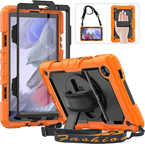 HXCASEAC Case for Samsung Galaxy Tab A7 Lite, Protective with Screen Protector/Hand Strap/Pen Holder, Sturdy A7 Lite Tablet Case, SM-T220 SM-T225 SM-T227, Orange