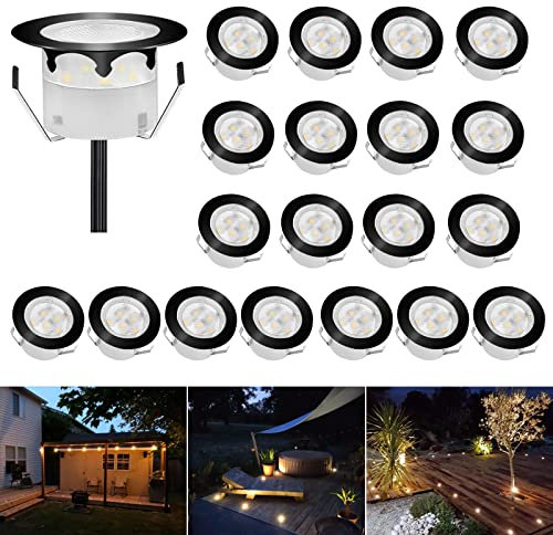 CHNXU LED Bodeneinbaustrahler 20er Set Treppenbeleuchtung Ø45mm 1W Warmes Weiß Terrassen Einbaustrahler Aussen 12V IP67 Wasserdicht Bodenlampe für Garten Holzbrücke Pool Holzdeck, Schwarz