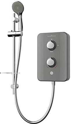 Gainsborough Slim Duo 9.5kW Electric Shower Titanium Grey 3 Spray Mode Head Adjustable Handset with Hose Rub Clean Nozzles Bathroom IPX4