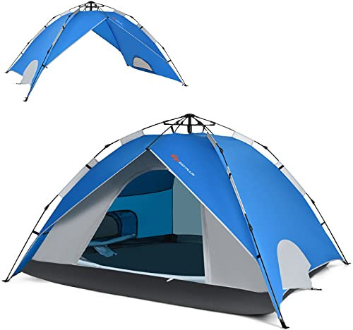 COSTWAY Pop up Zelt für 4 Personen, Campingzelt Doppelschicht, Wurfzelte Familienzelt mit abnehmbarem Regenschutz Sonneschutz für Wanderung, Party, Angeln