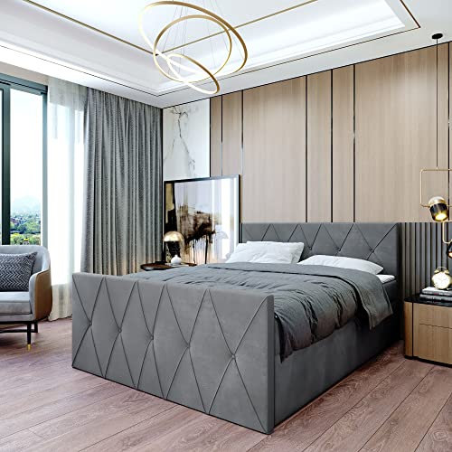 Boxspringbett Doppelbett Clermont - Bett mit Bonellmatratze, mit Bettkasten für Bettwäsche und Topper. Gepolstertes Kopfteil und Fussteil mit Einer eleganten Steppung verziert (Cloud 91, 160x200)