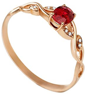 Lieson Anniversary Rings Women, 18K Rose Gold Engagement Ring for Women 0.3ct Red Ruby Oval and Twisted Diamond Wedding Band Rose Gold Ring Size V 1/2