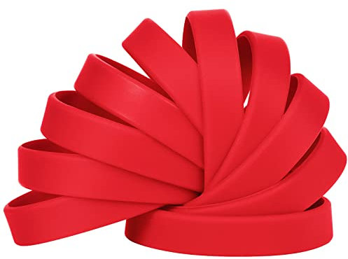 LVNRIDS 100 pezzi Braccialetti in Silicone Rosso, 18 cm Riutilizzabile Braccialetti Elastici in Gomma per Bambini e Ragazzi, Bracciale Colorati per Feste, Eventi, Festival Musicali,Sport