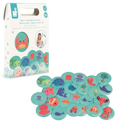 Janod - Juego de Memoria Mis Bebés Animales - Juguete Para El Baño - 24 Piezas Flotantes - Juego de Memoria Infantil - Juguete Evolutivo - A Partir de 24 Meses, J04723