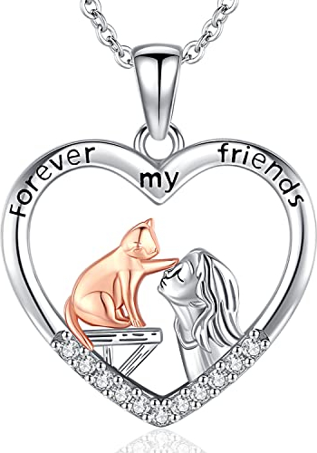 Odinstone Anhänger Katze Mädchen Kette Katze Herz silber 925 Katzen Halskette Damen Schmuck Katzenanhänger Geschenke für Frauen