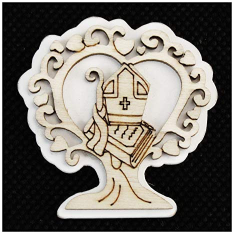 DLM30763 (Kit 12 Pezzi) Calamita Magnete Cuore in Legno con Albero della Vita per Santa Cresima Segnaposto Pensierino Confettata bomboniera Regalo