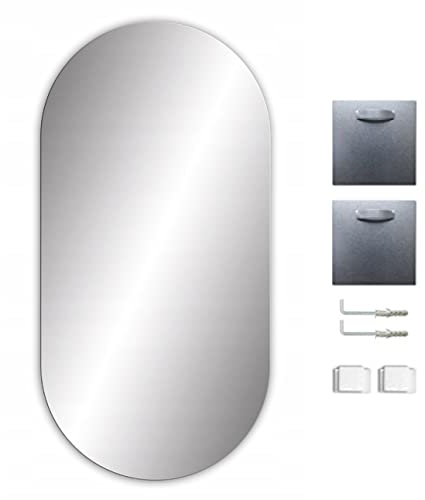 RAMIX Oval Spiegel, Rahmenloser, Spiegelfliese, Wandspiegel, Badspiegel, Zimmer, Größe: OVAL 80x40 cm