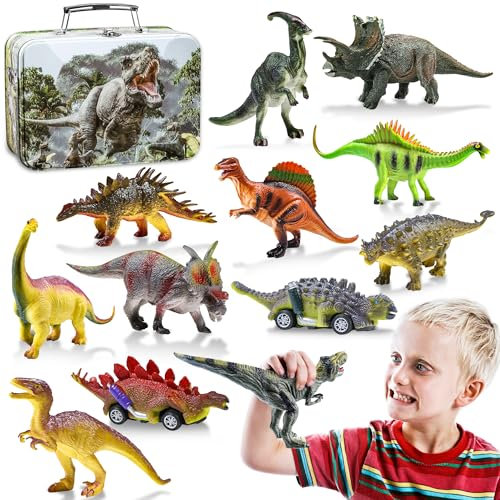 GIUHAT Dinosaurier Spielzeug ab 3 4 5 Jahre, Dino Spielzeug mit Aufbewahrungsbox Weihnachten Geschenk Kinder Kinderspielzeug ab 3-8 Jahre Geschenk Junge Mädchen Spielzeug Figuren / Autos