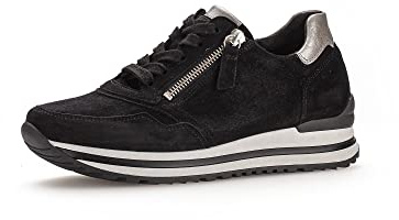 Gabor Damen Low-Top Sneaker, Frauen Halbschuhe,Wechselfußbett,Komfortable Mehrweite (H),Strassenschuhe,Turnschuhe,schwarz/Grey,38.5 EU / 5.5 UK