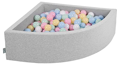 KiddyMoon Piscine À Balles pour Bébé Quart Angulaire 90X30cm/200 Balles 7Cm Fosses À Boules Jouet Enfant, Gris Clair: Bleu Pastel/Jaune Pastel/Blanc/Menthe/Rose Poudré