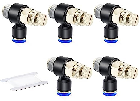ERGAOBOY 5 Stück 8MM Schlauch OD x 1/4 BSP Ellenbogen mit Außengewinde 90 Grad Push to Connect Luftstromregelventil Pneumatische Anschlussverschraubungen