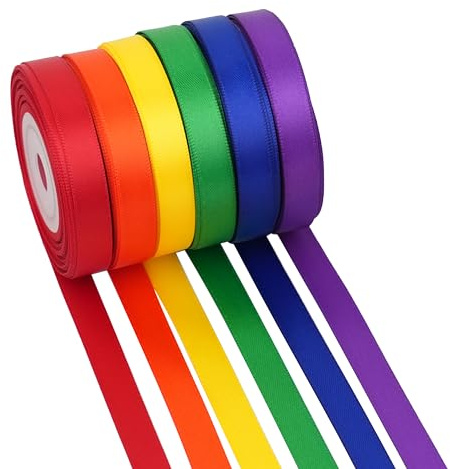 DINDOSAL Colorful Rainbow Satin Ribbon, 3/8 Inch x 60 Yards