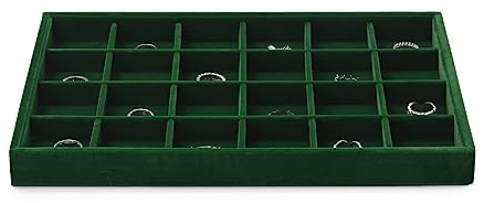 Oirlv Dark Green 24-Compartment Stackable Jewellery Tray Soft Microfiber Organiser for Rings, Earrings, Necklaces Perfect for Dressing Tables, Jewellery Shops, and Gifts