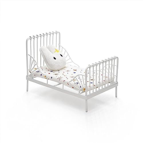 Odoria 1/12 Miniatur Bett Metall mit Matratze Puppenhaus Möbel Zubehör, Weiß