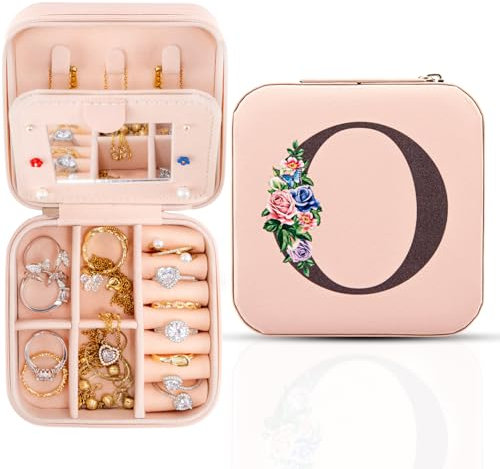 Portagioie da viaggio con specchio, organizer per anelli, collane e orecchini, portagioie personalizzato, regali per donne e ragazze,O