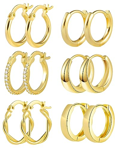Gold Creolen Ohrringe Set, 6 Paar Creolen Gold Kleine für Damen, Hypoallergen Knorpel Huggie Gold Creolen Piercing Ohrringe für Mehrere Ohrlöcher